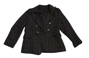 Mina Self Black & Gold Tweed Plaid Double-Breasted Blazer Size Large EUC